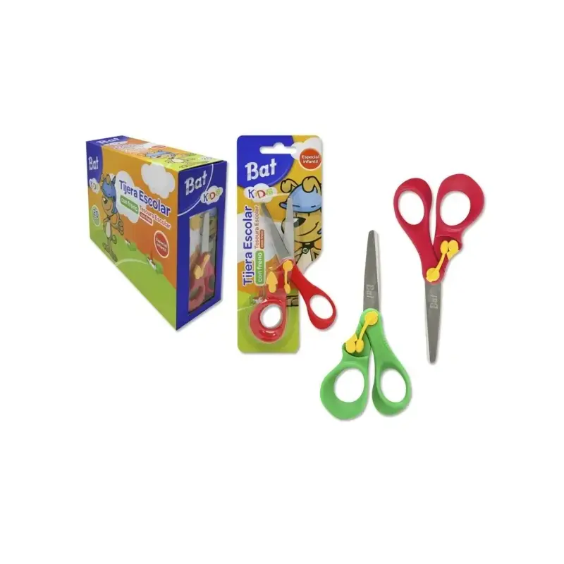 Bismark Bat Tijera Escolar 13cm con Freno Quality - Mangos en Plastico - Punta Roma - 2 Colores Surtidos | Ahorro Imprimiendo