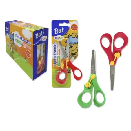 Bismark Bat Tijera Escolar 13cm con Freno Quality - Mangos en Plastico - Punta Roma - 2 Colores Surtidos | Ahorro Imprimiendo