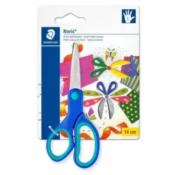 Staedtler Noris 965 Tijera Escolar de Seguridad Zurdos - Agarre Ergonomico Suave - Cuchillas Romas - Longitud 14cm | Ahorro Impr