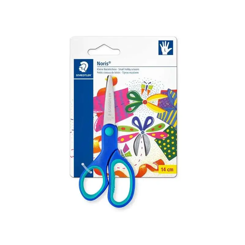 Staedtler Noris 965 Tijera Escolar de Seguridad Zurdos - Agarre Ergonomico Suave - Cuchillas Romas - Longitud 14cm | Ahorro Impr