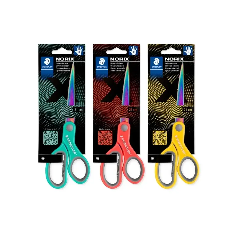 Staedtler Norix 965 Tijeras Escolares 21cm - Hojas de Acero Inoxidable con Apariencia de Titanio - Uso Diestro - Agarre Ergonomi