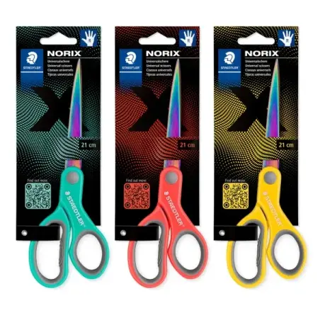 Staedtler Norix 965 Tijeras Escolares 21cm - Hojas de Acero Inoxidable con Apariencia de Titanio - Uso Diestro - Agarre Ergonomi
