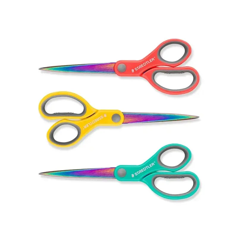 Staedtler Norix 965 Tijeras Escolares 21cm - Hojas de Acero Inoxidable con Apariencia de Titanio - Uso Diestro - Agarre Ergonomi