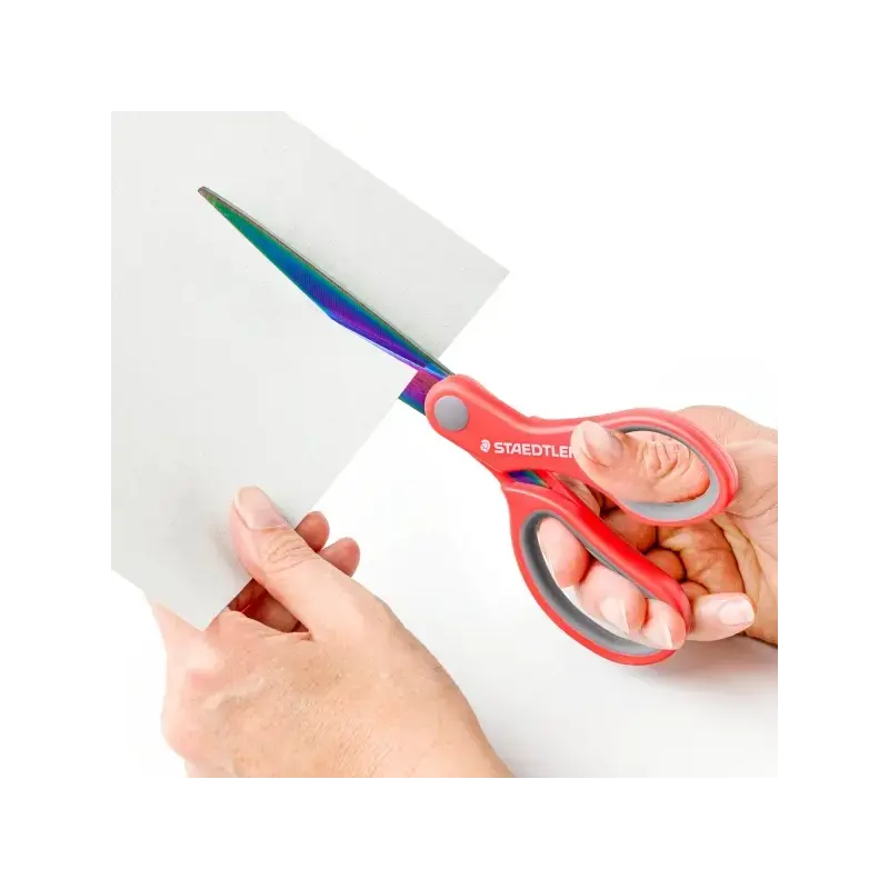 Staedtler Norix 965 Tijeras Escolares 21cm - Hojas de Acero Inoxidable con Apariencia de Titanio - Uso Diestro - Agarre Ergonomi