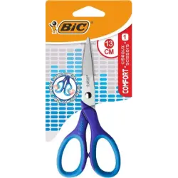 Bic Comfort Tijera Escolar de Acero Inoxidable 13cm - Mango Suave - Uso Diestro - Colores Surtidos Aleatorio | Ahorro Imprimiend