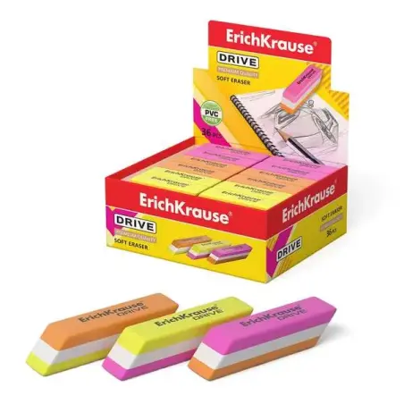 Erichkrause Drive Goma de Borrar Suave de Forma Clasica - Fabricado de Caucho Termoplastico Hipoalergenico - Diseño en Color de