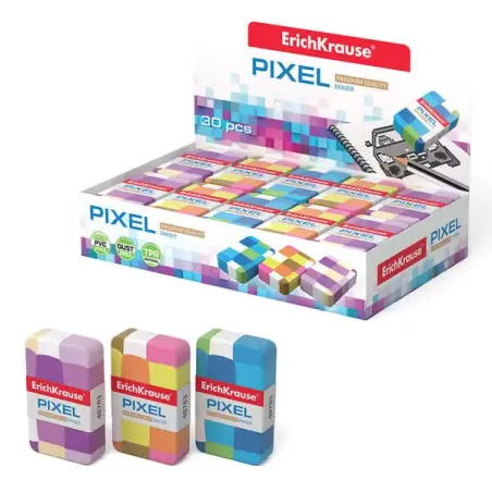 Erichkrause Pixel Goma de Borrar Suave de Forma Clasica - Fabricada de Caucho Termoplastico - Sin PVC - Colores Surtidos | Ahorr