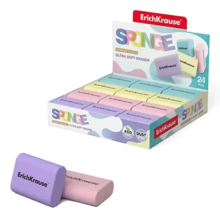 Erichkrause Sponge Goma de Borrar - Borrador Super Suave - Forma Ergonomica - Hipoalergenico Eco-Pvc - Color Blanco | Ahorro Imp