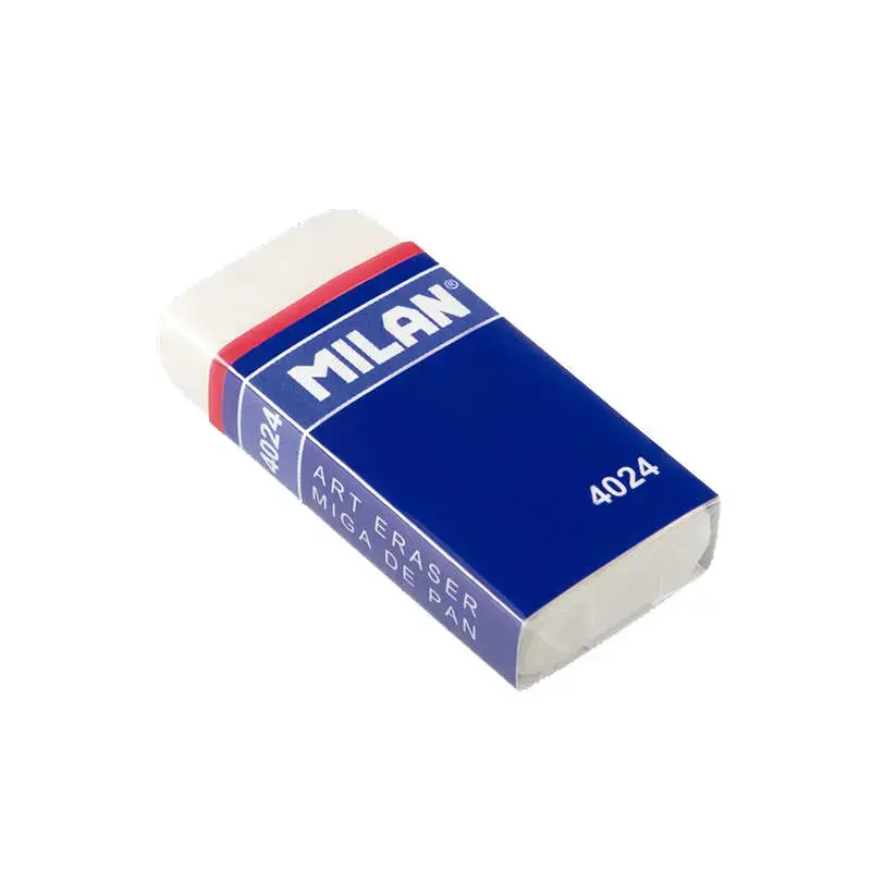 Milan 4024 Goma de Borrar Rectangular - Miga de Pan Flexible - Caucho Sintetico - Faja de Carton Azul - Envuelta Individualmente