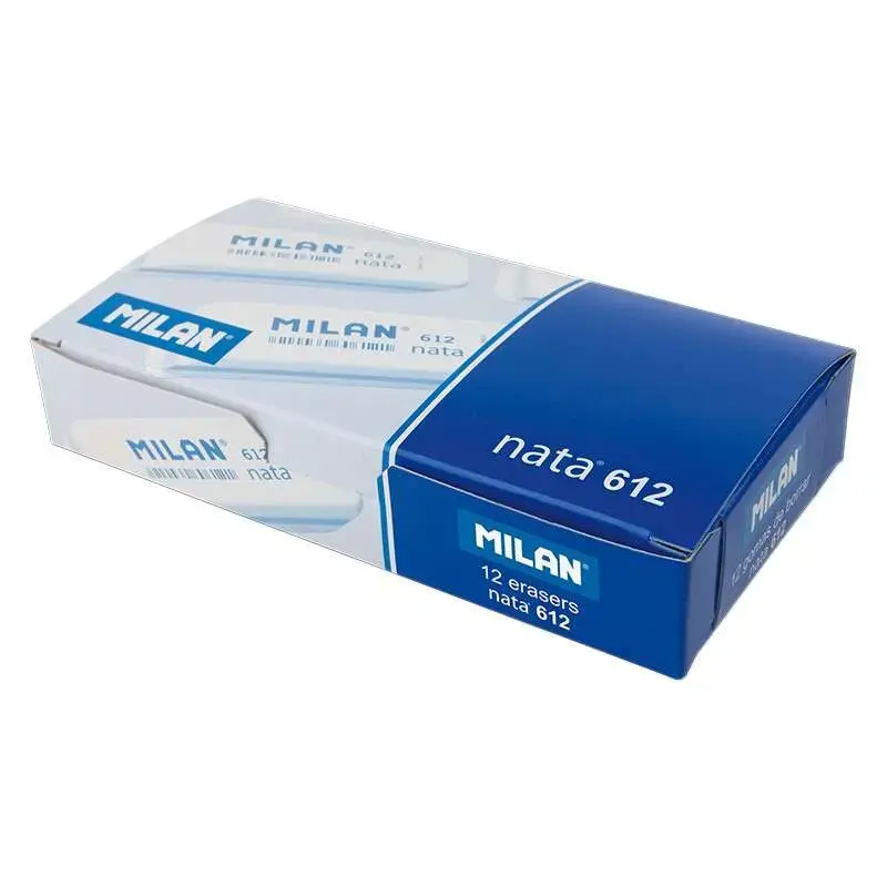 Milan Nata 612 Goma de Borrar Biselada - Plastico - Suave - No Abrasiva - Color Blanco | Ahorro Imprimiendo