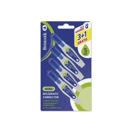 Bismark Pack de 4 Mini Boligrafos Correctores 5ml - Punta Metalica - Alta Precision | Ahorro Imprimiendo