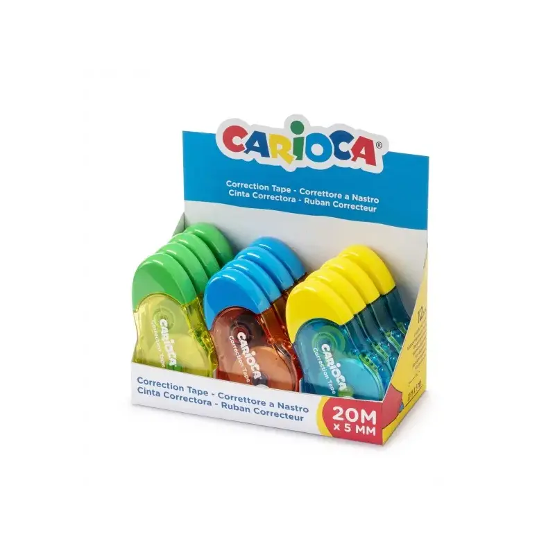 Carioca Tape Expositor de 12 Correctores de Cinta - 20mx5mm - Cubriente - Se Puede Volver a Escribir Enseguida - Ideal para Cual