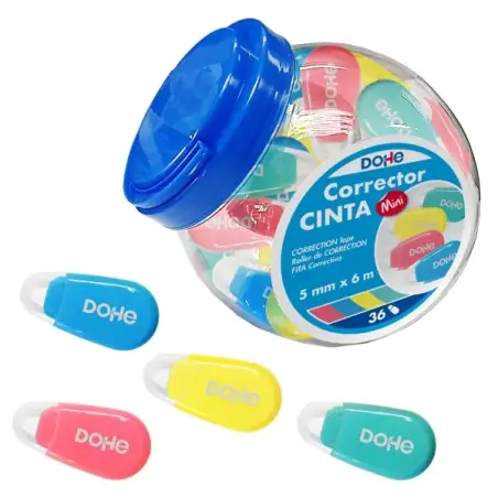 Dohe Expositor con 36 Mini Cintas Correctoras 5mm x 6m - Colores Surtidos | Ahorro Imprimiendo