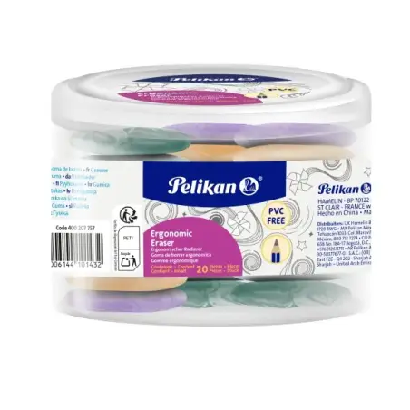 Pelikan Ergonomic Eraser Pack de 20 Gomas de Borrar - Vinilo - sin PVC - Efecto Marmol - Colores Surtidos | Ahorro Imprimiendo