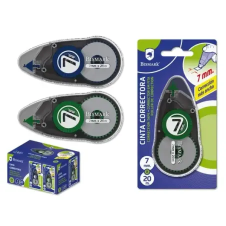 Bismark Cinta Correctora 7mmx20m - Perfecta Adherencia al Papel - Presentacion en Blister Individual - Colores Surtidos Aleatori