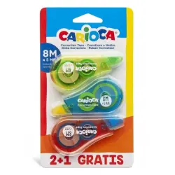 Carioca Pack Corrector de Cinta 2+1 - Cubriente - Se Puede Volver a Escribir Enseguida - Ideal para Cualquier Tipo de Papel - Co