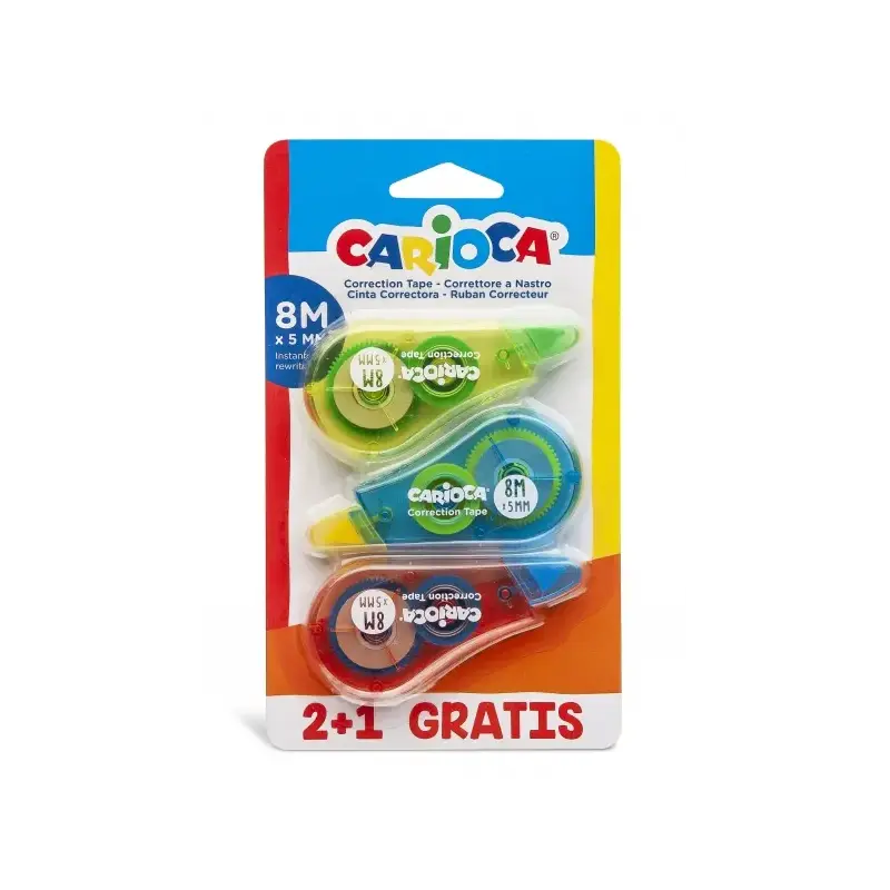Carioca Pack Corrector de Cinta 2+1 - Cubriente - Se Puede Volver a Escribir Enseguida - Ideal para Cualquier Tipo de Papel - Co