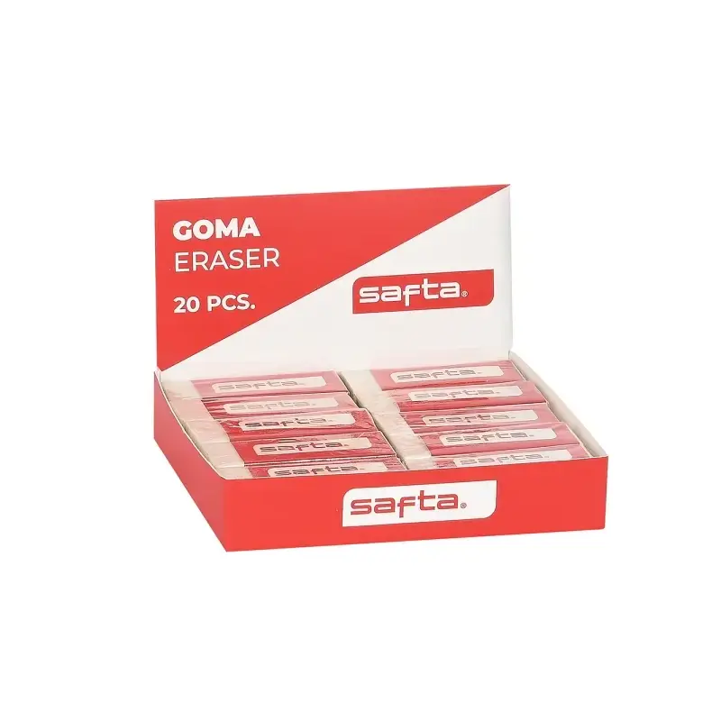 Safta Expositor con 20 Gomas - PVC - Borrado Limpio - Suave al Tacto - Color Blanco | Ahorro Imprimiendo