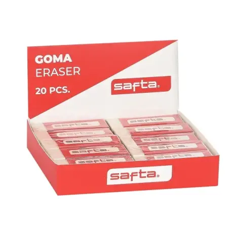 Safta Expositor con 20 Gomas - PVC - Borrado Limpio - Suave al Tacto - Color Blanco | Ahorro Imprimiendo