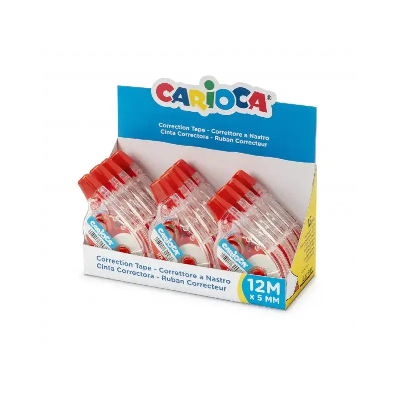 Carioca Tape Expositor de 12 Correctores - 12mx5mm - Cubriente - Se Puede Volver a Escribir Enseguid - Color Blanco | Ahorro Imp