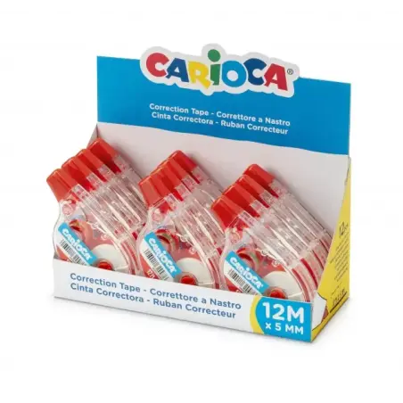 Carioca Tape Expositor de 12 Correctores - 12mx5mm - Cubriente - Se Puede Volver a Escribir Enseguid - Color Blanco | Ahorro Imp