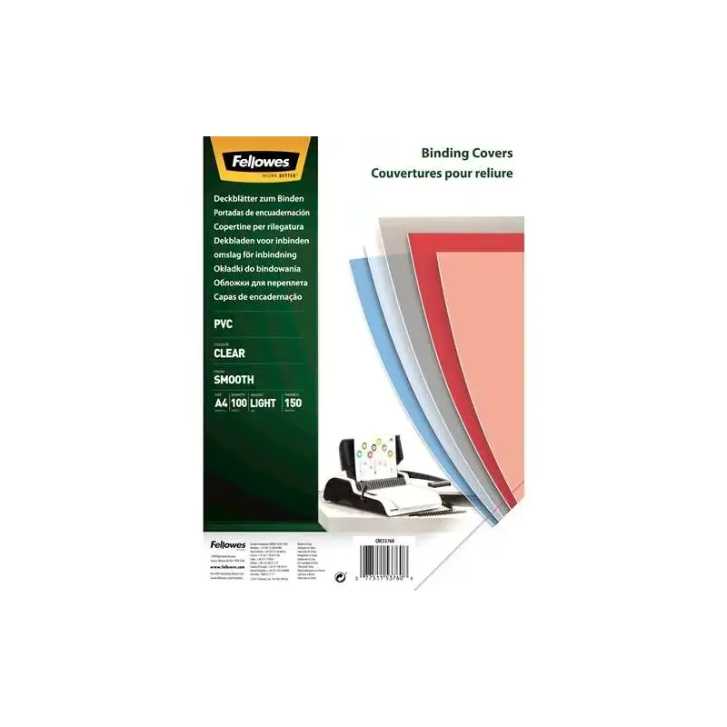 Fellowes Pack de 100 Portadas para Encuadernar de PVC A4 - 150 Micras - Muy Resistentes - Transparente | Ahorro Imprimiendo