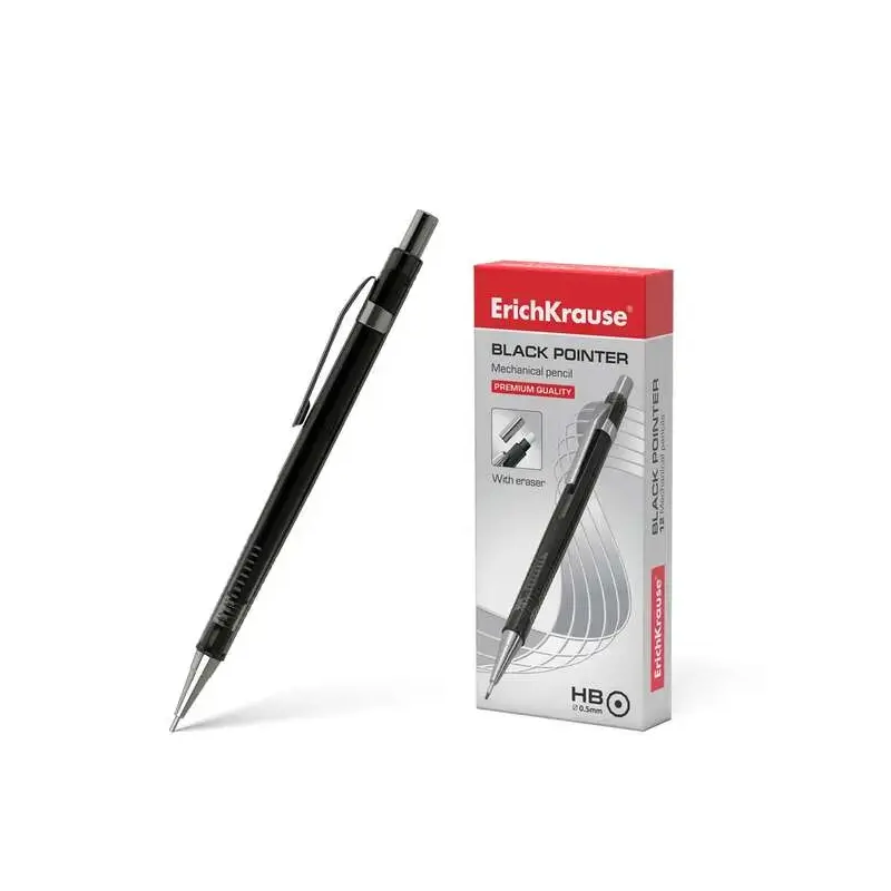 Erichkrause Portaminas Black Pointer 05 mm - Estilo Clasico con Detalles de Metal - Boquilla Retractil - Dureza HB - Minas de 05