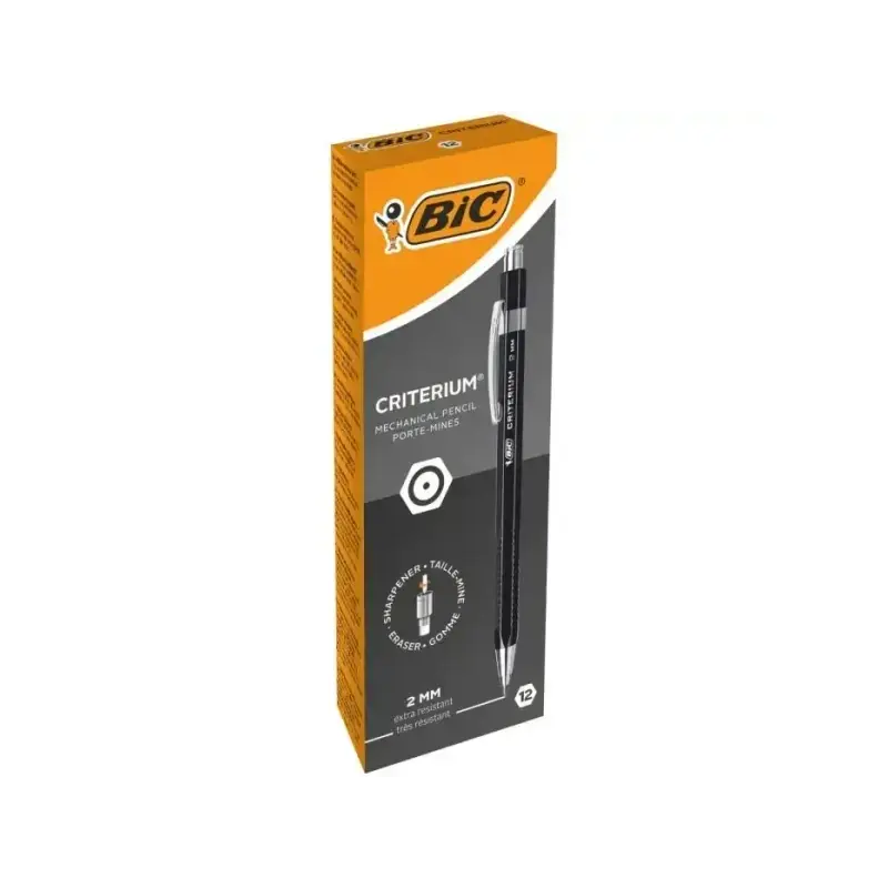 Bic Criterium Portaminas 2mm HB con Goma - Punta Retractil - Clip Metalico - Cuerpo de Color Negro | Ahorro Imprimiendo