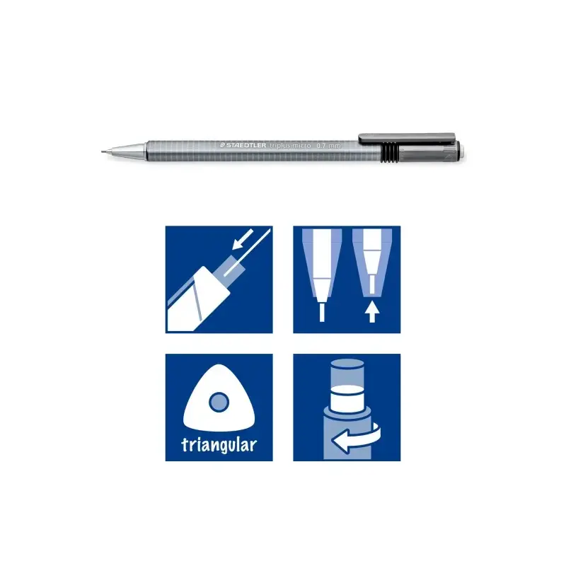 Staedtler Triplus Micro 774 Portaminas 0.7mm - Punta Retractil - Diseño Ergonomico - Color Gris | Ahorro Imprimiendo