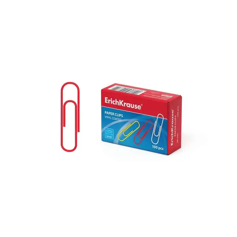 Erichkrause Caja de 100 Clips de Colores con Recubrimiento de Vinilo - Alambre de Acero de Alta Calidad - Resistente a la Corros