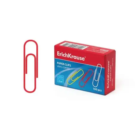 Erichkrause Caja de 100 Clips de Colores con Recubrimiento de Vinilo - Alambre de Acero de Alta Calidad - Resistente a la Corros
