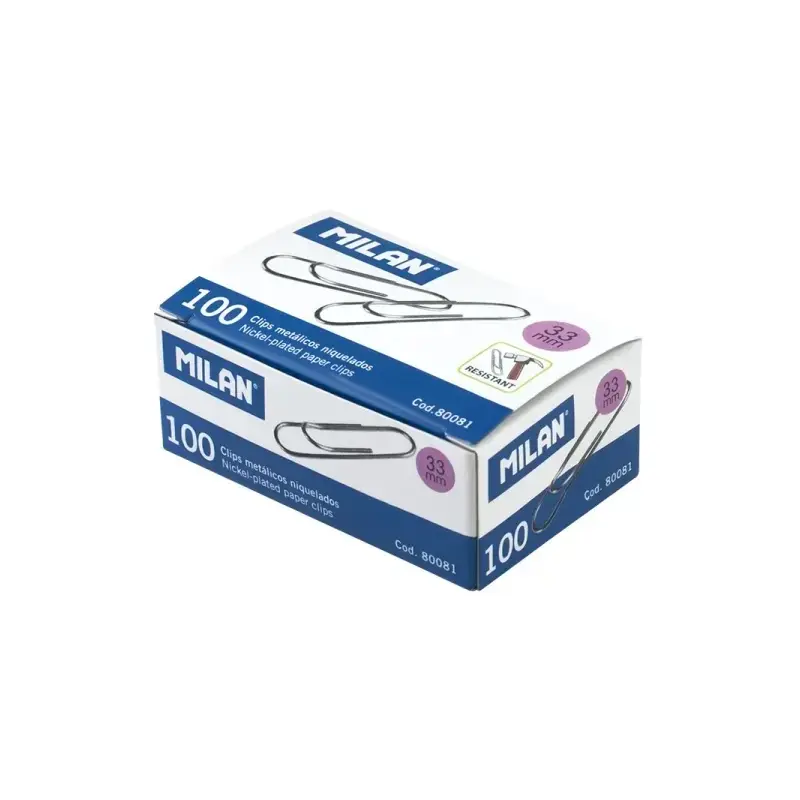 Milan Caja de 100 Clips Labiados Niquelados 33mm | Ahorro Imprimiendo