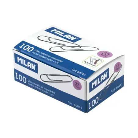 Milan Caja de 100 Clips Labiados Niquelados 33mm | Ahorro Imprimiendo