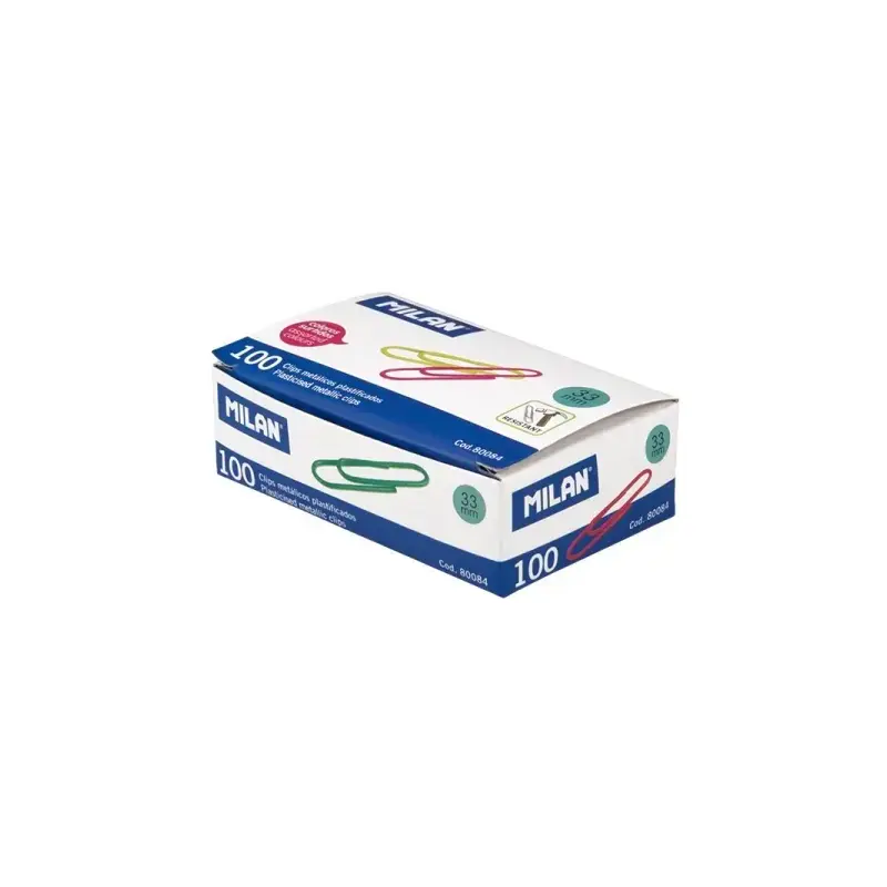 Milan Caja de 100 Clips Metalicos Plastificados 33mm - Colores Surtidos | Ahorro Imprimiendo