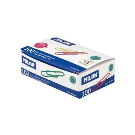 Milan Caja de 100 Clips Metalicos Plastificados 33mm - Colores Surtidos | Ahorro Imprimiendo