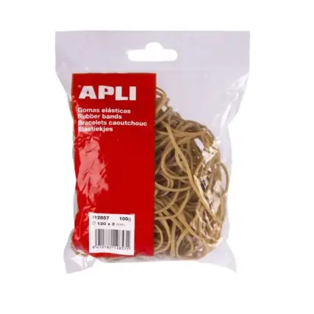 Apli Bolsa de 100gr de Gomas Elasticas Ø 120 x 2mm - Alta Calidad - Fabricadas con un 70% de Caucho Natural | Ahorro Imprimiendo