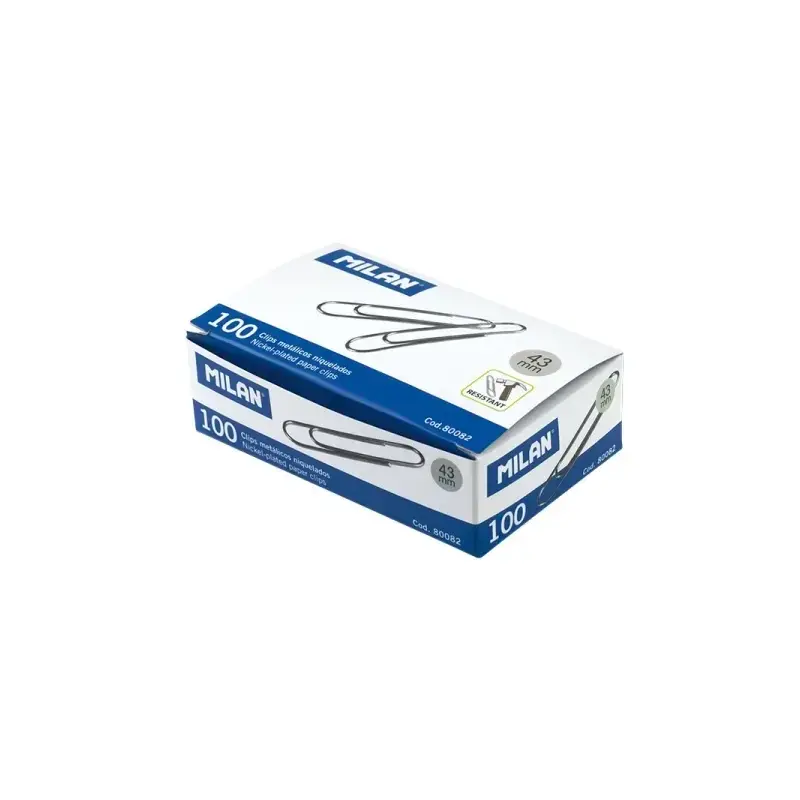 Milan Caja de 100 Clips Niquelados 43mm | Ahorro Imprimiendo