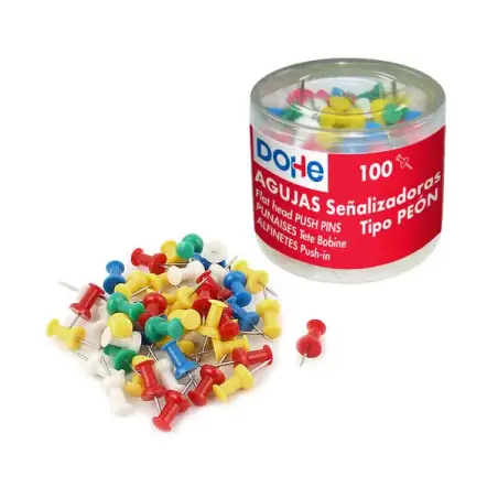 Dohe Caja de 100 Agujas de Señalizacion - Cabeza de Plastico - Punta Metalica de Primera Calidad - Colores Surtidos | Ahorro Imp