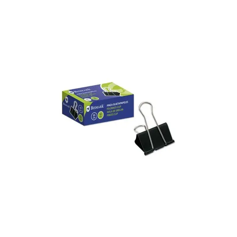 Bismark Pack de 12 Pinzas Sujetapapeles Metalicas de 51mm - Pala Abatible - Color Negro | Ahorro Imprimiendo