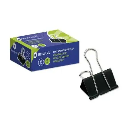 Bismark Pack de 12 Pinzas Sujetapapeles Metalicas de 51mm - Pala Abatible - Color Negro | Ahorro Imprimiendo
