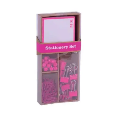 Apli Fluor Collection Set de Oficina con 25 Pins, 80 Clips de 28mm, 20 Pinzas Abatibles de 19mm, Bloc de 100 Notas Adhesivas Bla