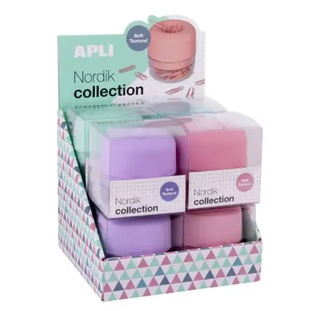 Apli Nordik Collection Expositor de Clips - Ø72x72mm - 8 Dispensadores en 4 Colores Pastel - Tapa Magnetica "Soft Touch" y Textu
