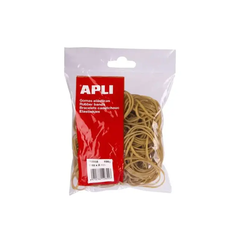 Apli Bolsa de Gomas Elasticas Ø 80x2mm 100grs - Gran Elasticidad y Excelente Resistencia - 70% de Caucho Natural | Ahorro Imprim