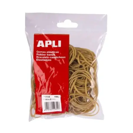 Apli Bolsa de Gomas Elasticas Ø 80x2mm 100grs - Gran Elasticidad y Excelente Resistencia - 70% de Caucho Natural | Ahorro Imprim