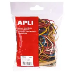 Apli Pack de Gomas Elasticas con Medidas y Colores Surtidos - Contenido 100g - Gran Elasticidad y Resistencia - 70% Caucho Natur