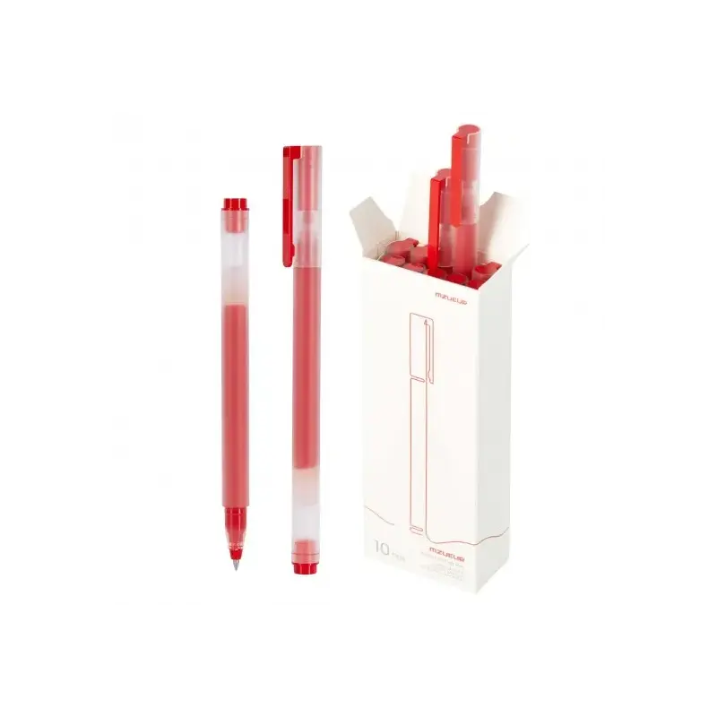 Xiaomi High-Capacity Caja de 10 Boligrafos de Gel - Punta 0.5mm - Alta Capacidad - Secado Rapido - Color Rojo | Ahorro Imprimien