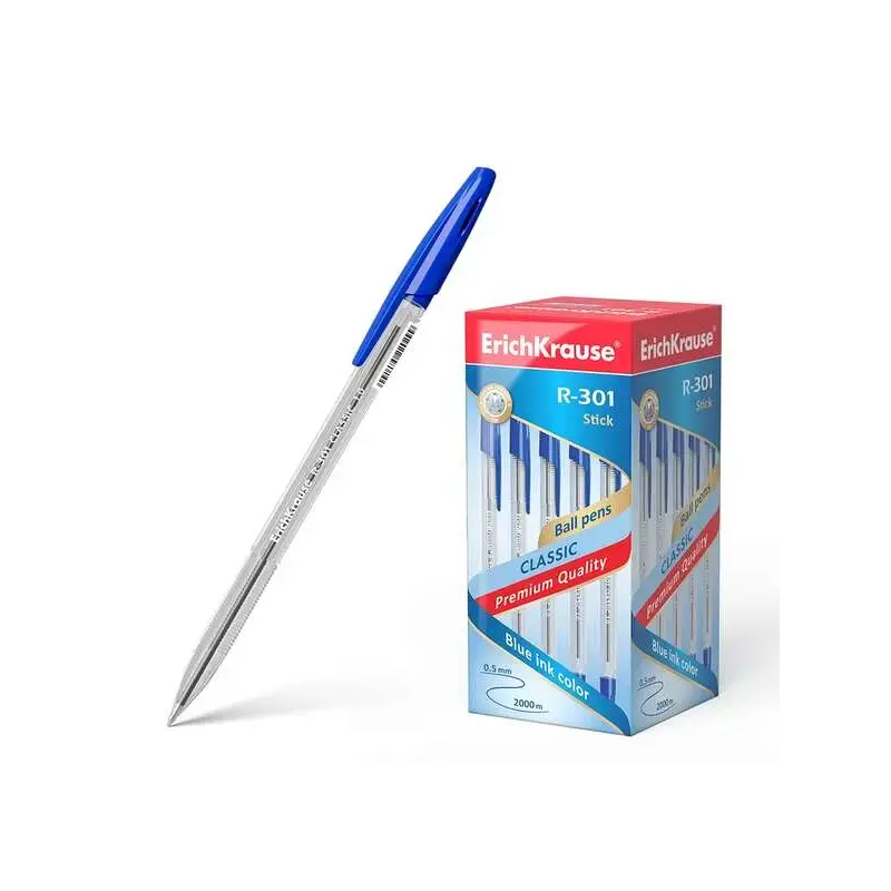 Erichkrause R-301 Boligrafo de Bola Punta 1.0mm - Trazo 0.5mm - Tinta de Secado Rapido - Cuerpo Transparente - Capuchon Ventilad