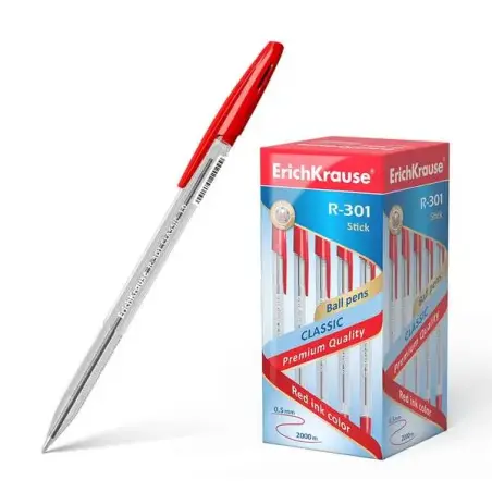 Erichkrause R-301 Boligrafo de Bola Punta 1.0mm - Trazo 0.5mm - Tinta de Secado Rapido - Cuerpo Transparente - Capuchon Ventilad