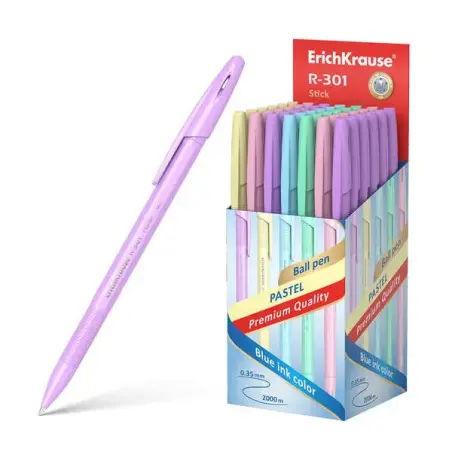 Erichkrause R-301 Pastel Boligrafo Punta de Bola 0.7mm - Trazo 0.35mm - Cuerpo Hexagonal Opaco en Colores Pastel - Tinta de Seca