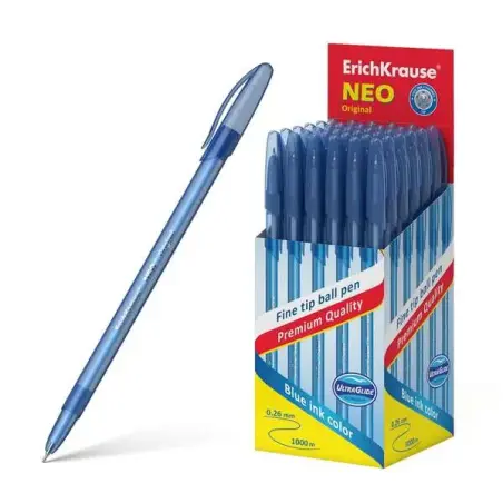 Erichkrause Boligrafo Neo Original - Punta de Aguja Sofisticada Fine Tip - Cuerpo Redondo Translucido Mate - Tinta Color Azul |